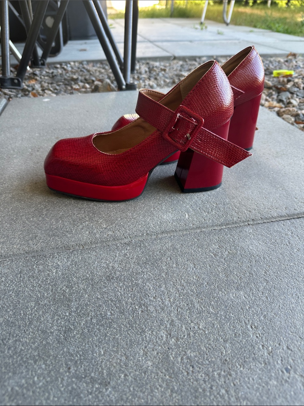 Women's Red Platform Mary Jane Block Heels - Picture 2 of 5
